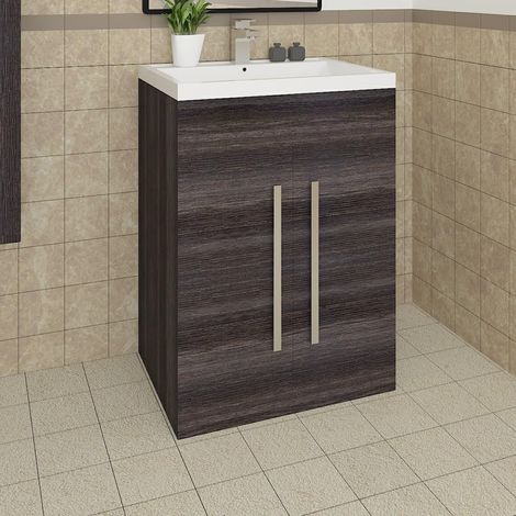 600mm Floor Standing Basin Vanity Unit Cabinet Bathroom Grey (1/5)