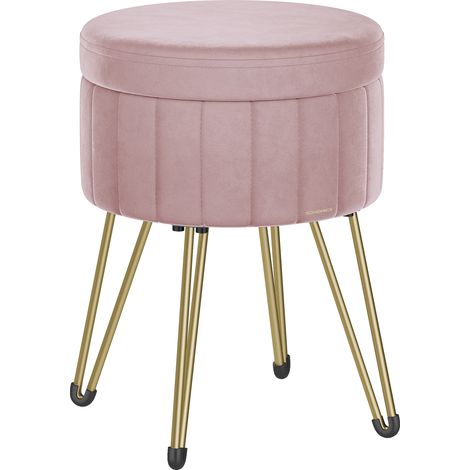Songmics – Tabouret de rangement rond en velours – Siège coiffeuse avec mousse haute densité – 39 x 44,4 cm – 4 pieds en métal – Rose bonbon (1/5)