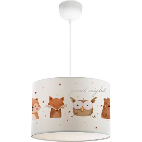 Lampe lampadaire suspension pour enfant E27 70 cm motif animaux de la forêt