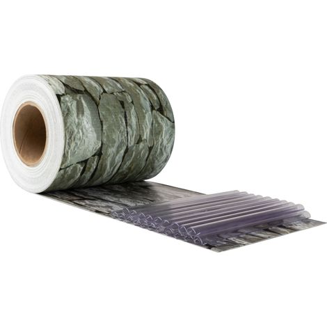 Electronicx PVC Sichtschutzstreifen Sichtschutzrolle Graue Steinoptik Doppelstabmatten 35m x 19cm 450g/m² inkl. 20 Befestigungsclips