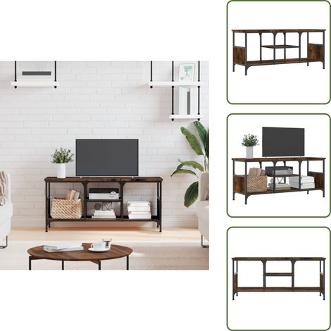 The Living Store Meuble TV chêne fumé 100x35x45 cm bois d'ingénierie et fer - Meuble tv bois d'ingénierie (1/5)