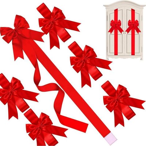 Ensemble de 5 charnières et nœuds pour portes de placard sur le thème de Noël, grand nœud en dentelle rouge pour sapins, meubles et cuisine, décorations de Noël (1/4)