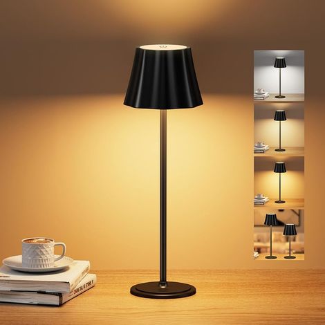 Lampe de Table Sans Fil,3 Températures de Couleur, Luminosité Réglable, Lampe de Table LED Tactile Rechargeable, P54 Étanche pour Intérieur/Extérieur Chambre Salon Camping Jardin Café (1/5)
