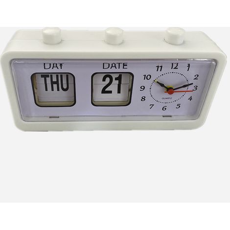 Manueller Tischwecker mit Sprungkalender, weiß, für Arbeitszimmer oder Büro. (1/5)