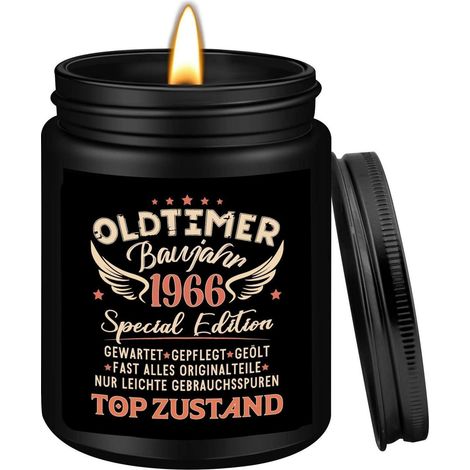 Duftkerze Sandelholz "Oldtimer Baujahr 1966" Geschenk 60. Geburtstag Mann