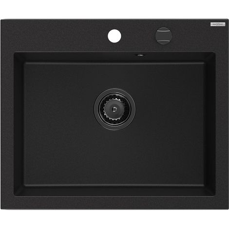 Mexen Elix fregadero de granito de 1 seno 600 x 500 mm, negro, sifón negro - 6525601005-77-B (1/5)