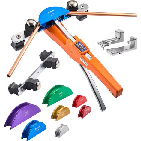 Mophorn Kit piegatubi manuale con pinza a cricchetto,strumento compatto per piegatura avanti/indietro,dotato di matrici in lega di alluminio per tubi in rame e alluminio,angolo di piegatura massimo90°