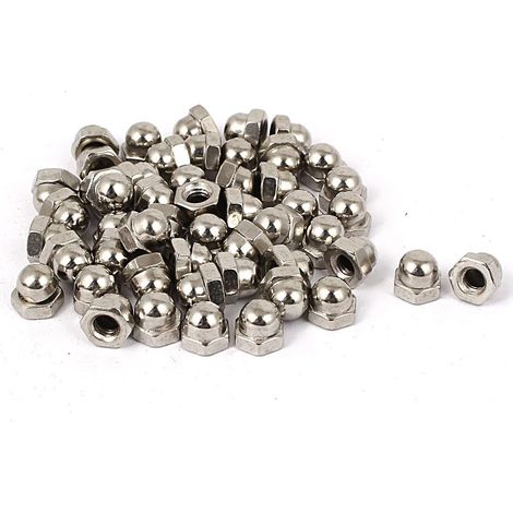 50pcs Écrous Borgnes M4 Dôme Hexagonal Acier Carbone Décoratif pour Vis Boulons Argenté