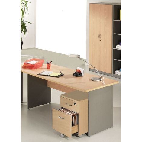 Bureau 160 + Caisson + Armoire Hêtre Alu (1/4)