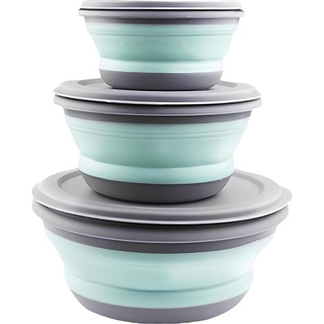3 boîtes de conservation pliables vertes avec couvercle, pour camping et stockage alimentaire extérieur (1/5)