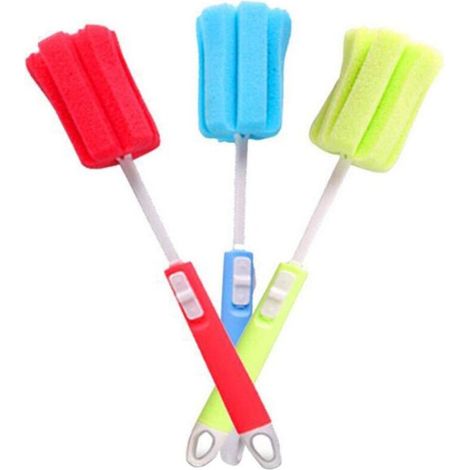 Lot de 3 brosses éponge en mousse pour bouteille d'eau avec long manche réglable, brosse de nettoyage douce pour biberons, tasses (couleurs aléatoires) (1/5)