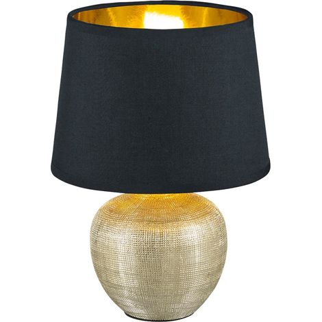 Tischleuchte LUXOR Keramik mit Stoffschirm Schwarz / Gold, Höhe 26cm (1/2)