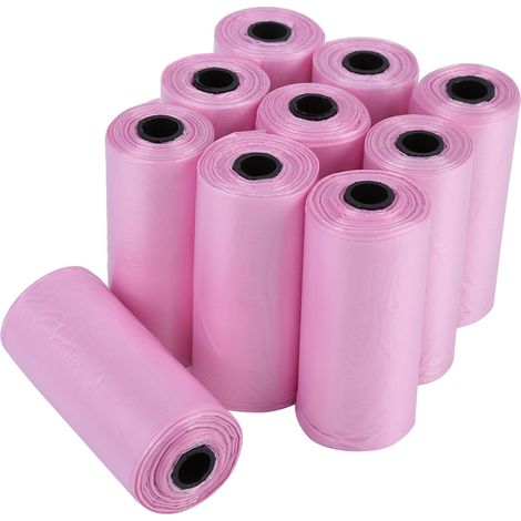 Sacs à déchets en plastique pour chiens de compagnie, 10 rouleaux/150 pièces, 33x22cm, sac de nettoyage des déchets durables, rose (1/5)