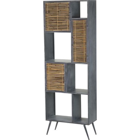 Bücherregal aus Metall und Bambus, Blaubraun, 65 x 31 x 186 cm (1/5)