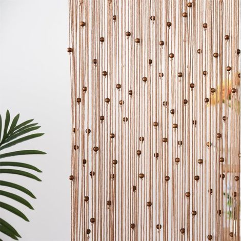 Rideau tissé à perles de bois - Panneau unique 90 x 200 cm - Kaki - Chambres et salons, offrant à la fois intimité et décoration