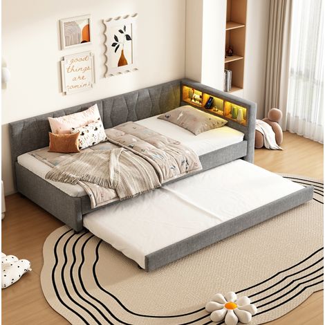 letto contenitore 90x200 con USB LED e cassetti grigio HAVRYA (1/5)