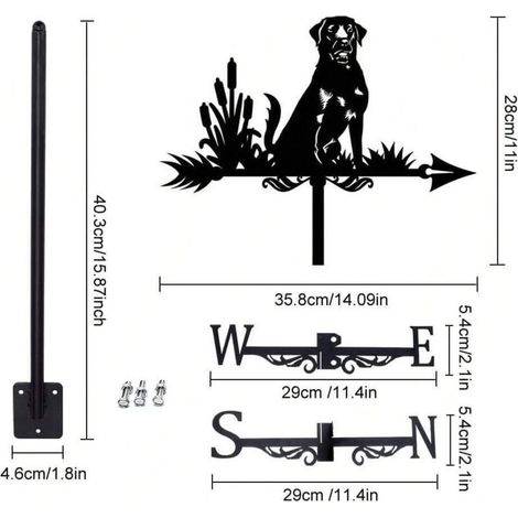 Dekorative Wetterfahne aus Metall in Form eines sitzenden Hundes, ideal für Garten oder Hof. (1/5)