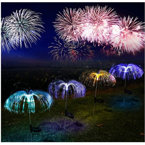 2pcs Lampe solaire en forme de méduse, en Fiber optique, colorée, couleur changeante, luminaire décoratif d'extérieur, idéal pour un jardin, une pelouse, un sentier ou la rue dégradé de couleur BLOW (1/5)