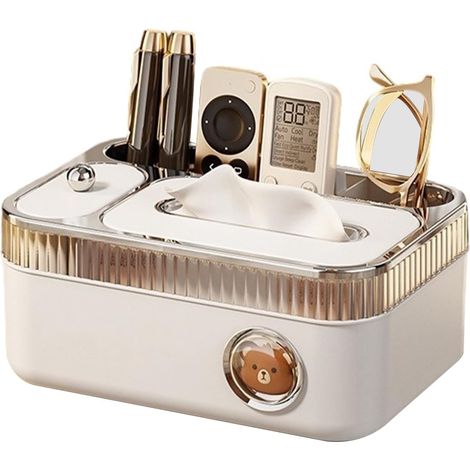 Organisateur De Boîte À Mouchoirs avec Rangement  Housse De Protection avec Compartiments - Porte-Télécommande Et Distributeur De Mouchoirs pour Salon, Voiture, Table De Chevet Et Maison (1/5)
