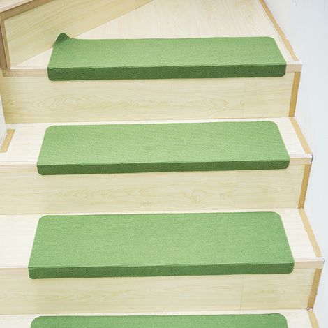 Ensemble de tapis de marche d'escalier  Vert uni  55224.5cm  4 pièces  Tapis d'escalier confortables et antidérapants pour une utilisation intérieure à la maison (1/5)