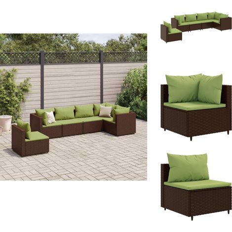 6-tlg. Garten-Lounge-Set mit Kissen Braun Poly Rattan - Gartengeset - Loungeset - Gartenmöbel - Rattan Möbel - Outdoor Furniture (1/5)
