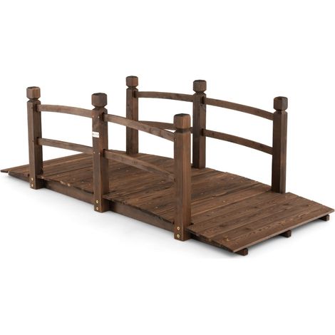 Passerelle de jardin en bois de sapin carbonisé 1,7 m, passerelle décorative pour bassin avec garde-corps de sécurité, charge maximale 180 kg (1/5)