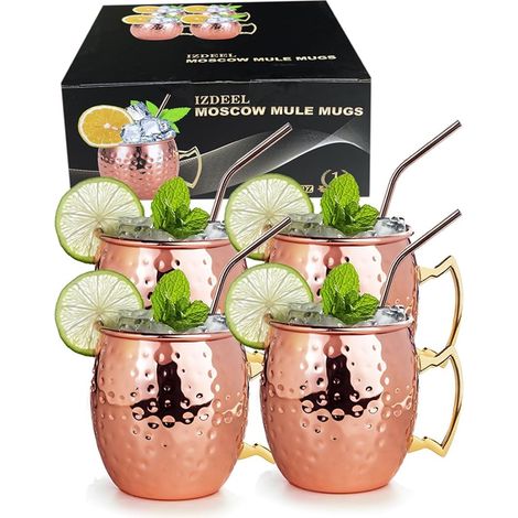 Verres Cuivre Mugs Tasses pour Cocktail, Rhum, Boissons Froides, Maison, Bar, Fête, Cadeaux (1/5)