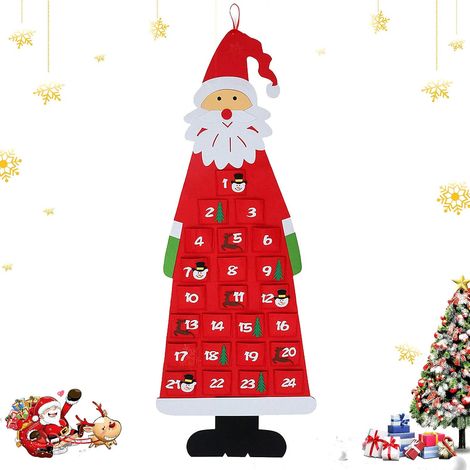 1 Calendrier de l'Avent en feutrine, 24 cases numérotées, motif Père Noël et renne, décoration suspendue pour maison et classe (1/5)