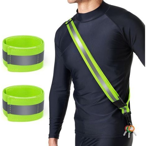 Bande réfléchissante pour la marche nocturne - Gilet de sécurité -Bracelets de sport - Lot de 2 bandes élastiques réfléchissantes pour la course (1/4)