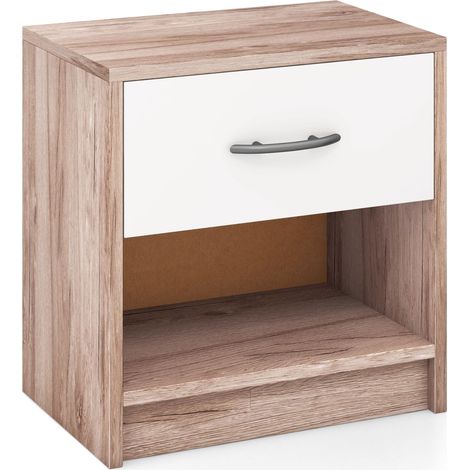 COSTWAY 3-Tier Bedside Table Bedroom Nightstand w/Drawer-Oak (1/5)
