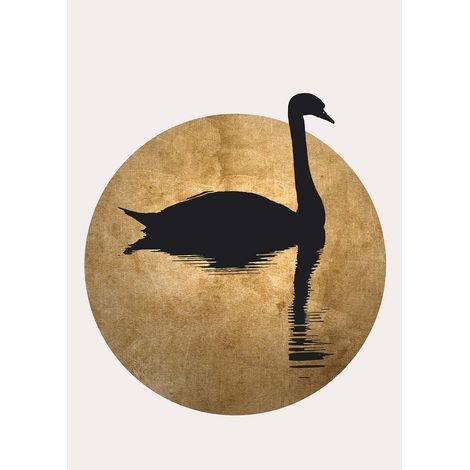 Tableau animaux beig & doré pour salle de bain | Tableau moderne cygne noir pour déco salon | Tableau sur toile chambre adulte - 0,5 x 0,7 m (1/2)