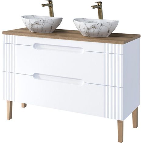 Meuble double vasque à poser sur pieds 120 cm - Oceanie White - Livraison gratuite