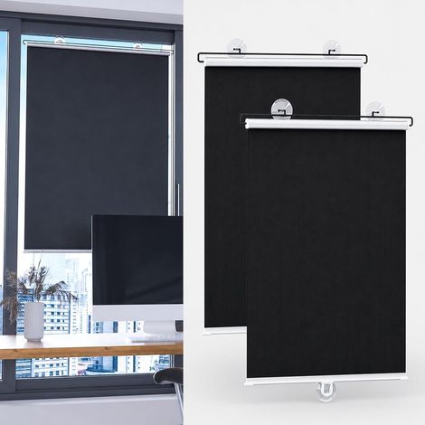 Stores enrouleurs occultants à ventouses, sans perçage, vendus par lot de 2, pour chambre, balcon, voyage, noir - 50 x 125 cm (1/5)