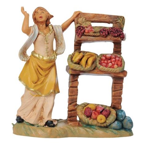 PASTORELLA CON BANCO FRUTTA 6,5CM IN RESINA (F-216)