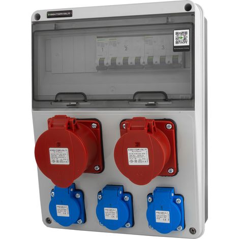 Tableau électrique de chantier 32 A/16 A, 3 x 230 V, JUN-S, prises Schuko, avec protections Siemens Doktorvolt DV-5565-D (1/4)