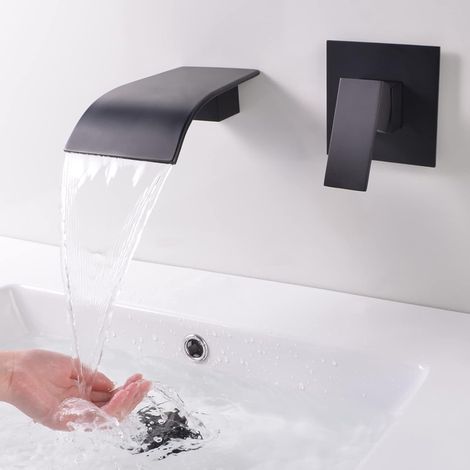 Robinet de baignoire mural cascade noir robinet mural pour lavabo baignoire avec bec de 12,5 cm de large en laiton antirouille BPB1 (1/5)