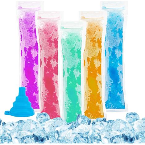 Sachets à glace refermables sans BPA (100 unités), tubes à glace au yaourt de 230 ml, petits sachets à glaçons sphériques, sachets mélangeurs jetables en plastique pour jus et boissons alcoolisées (1/5)