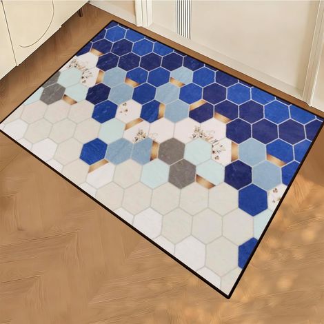 Tapis de salon, 60 x 90 cm, pour couloir, chambre à coucher, aspect vintage, motif géométrique à carreaux, à poils courts, pour entrée, couloir, cuisine, salon, motif cool (1/5)