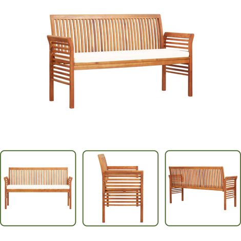 Akazienholz - 3-Sitzer Gartenbank mit Kissen 150 cm Massivholz Akazie (1/5)
