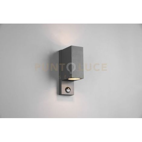 ROYA APPLIQUE DA ESTERNO FUSIONE ALLUMINIO SQUADRATA ANTRACITE A BI-EMISSIONE CON SENSORE DI MOVIMENTO IP44 H.22CM 2 LUCI ATTACCO GU10