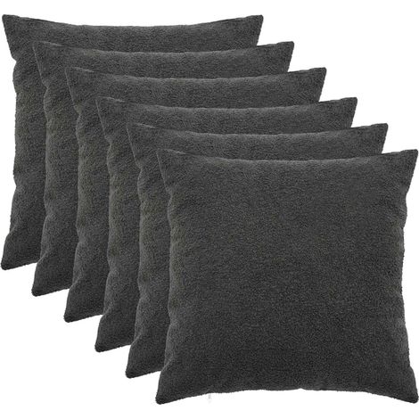 Housse de coussin 6 pcs HEERLEN Gris foncé 65 x 65 cm Bouclé vidaXL