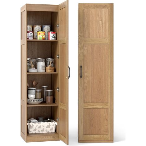 COSTWAY Armadietto Alto 150 cm, Mobile da Terra Indipendente a 4 Ripiani con Porta, Credenza Stretta per Sala da Pranzo, Cucina, Ripostiglio, Soggiorno e Bagno, 40 x 37,5 x 150 cm (Naturale) (1/5)