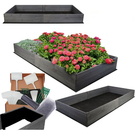 MODO24 Carré potager ZP06 surélevé en bois de pin massif pour jardin et terrasse, 27x203x90 cm, gris imprégné