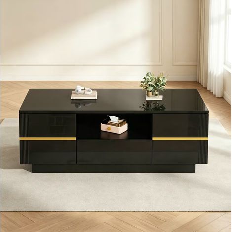 Mesa de centro con almacenaje 100x50x35,5 cm MDF negro, LED y 2 puertas - CHICFURN (1/5)