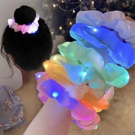 Élastiques à cheveux lumineux élastiques, lot de 6, élastiques LED, 3 modes d'éclairage, chouchous phosphorescents, accessoires pour cheveux femmes et filles, coiffure néon, fête du Nouvel An