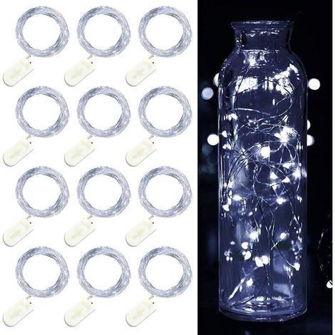 12-Pack LED String Lights, Battery Operated 2m 20 LED Fairy String Lights, IP65 Waterproof LED Decoration for Bedroom, Christmas, Wedding, Party, Garden, Warm White (Cool White) (1/5)