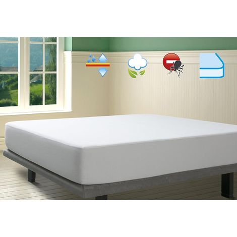 Drap de lit et Housse de Matelas imperméable et Respirant 140x190/200cm Blanc (1/5)