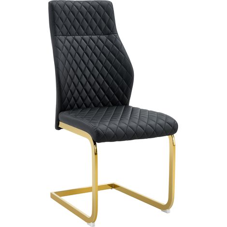 Ensemble table ronde 60 cm MDF effet noyer avec 2 chaises noires à motif losange et pieds métalliques dorés (1/5)