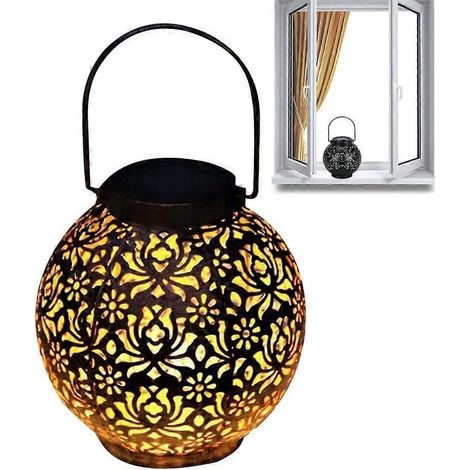 Lanterne solaire d'extérieur rétro en métal décoratif étanche à LED pour éclairage de jardin extérieur (1/5)