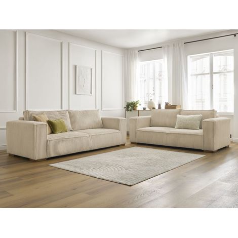 BOBOCHIC - Ensemble canapé droit fixe 3 + 2 places CHELSEA gros côtelé doux   Taupe (1/5)